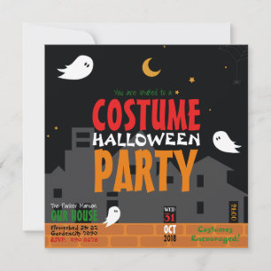 Spooky night halloween costume party ghost town invitation