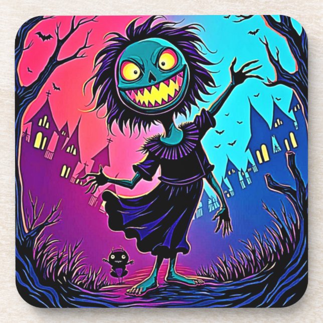 Spooky Night Halloween Creature Design Coaster (Front)