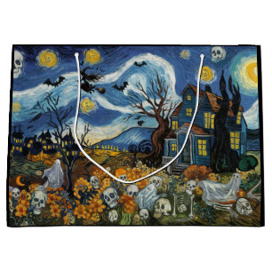 Spooky Night-Halloween Ghostly Skull Haunted House Large Gift Bag