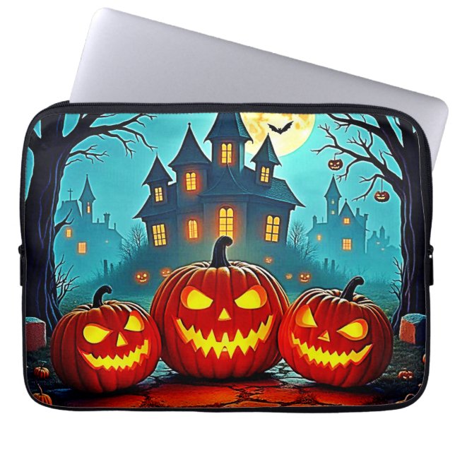  Spooky Night Haunted House Thrills Laptop Sleeve (Front)