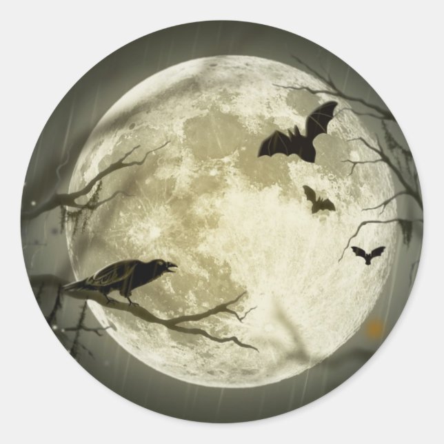 Spooky Night Moon Tree Autumn Destiny Celebration Classic Round Sticker (Front)