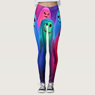 Spooky Night of Colorful Ghosts Design Leggings