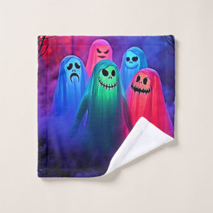 Spooky Night of Colourful Ghosts Design Bath Towel Set