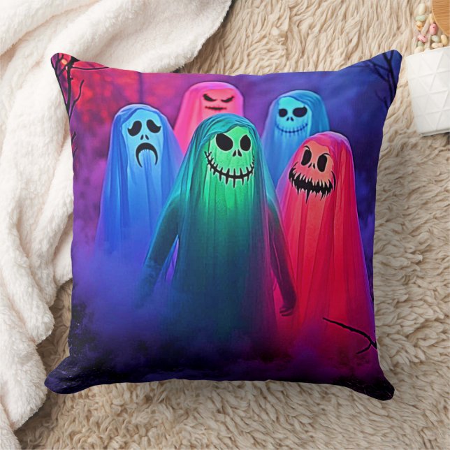 Spooky Night of Colourful Ghosts Design Cushion (Blanket)