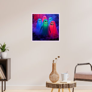 Spooky Night of Colourful Ghosts Design Poster