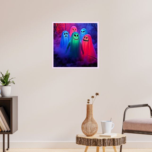 Spooky Night of Colourful Ghosts Design Poster (Living Room 3)