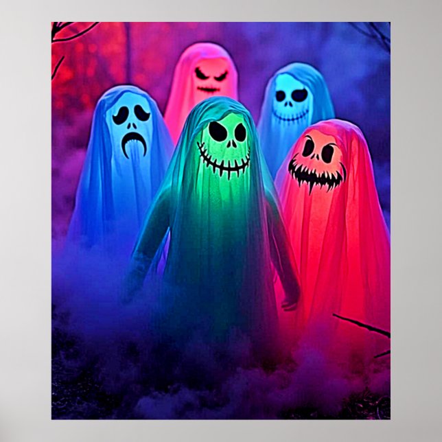 Spooky Night of Colourful Ghosts Design Poster (Front)