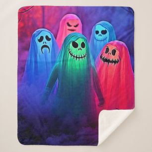 Spooky Night of Colourful Ghosts Design Sherpa Blanket