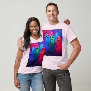 Spooky Night of Colourful Ghosts Design T-Shirt