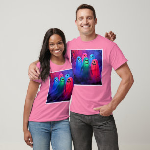 Spooky Night of Colourful Ghosts Design T-Shirt