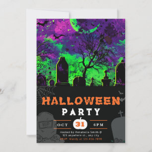 Spooky Night Sky Crescent Moon Halloween Invitation