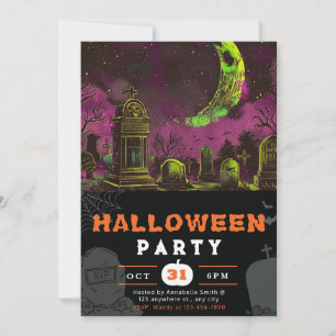 Spooky Night Sky Crescent Moon Halloween Invitation
