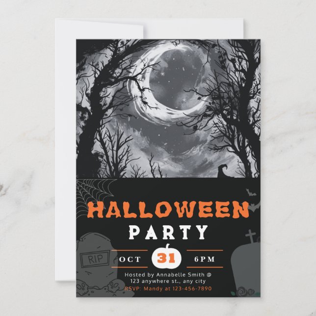 Spooky Night Sky Crescent Moon Halloween Invitation (Front)