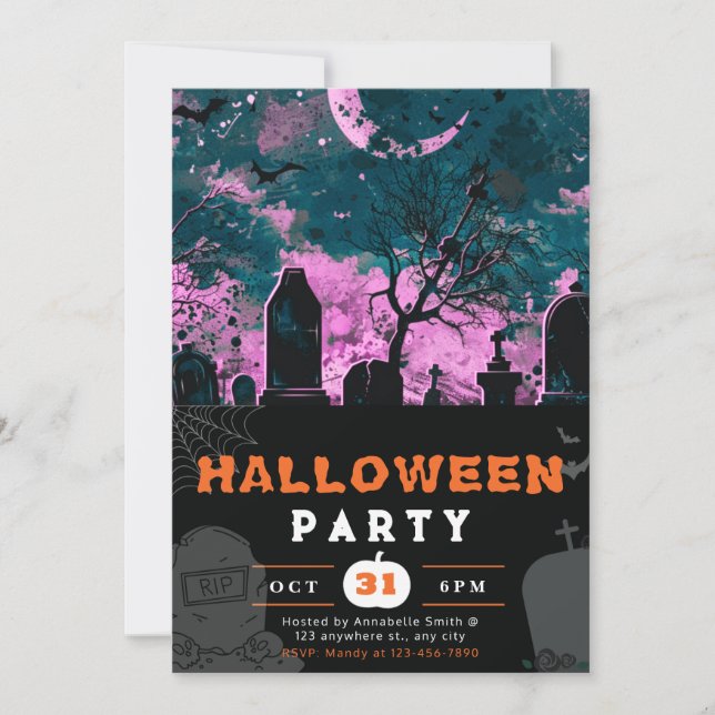 Spooky Night Sky Crescent Moon Halloween Invitation (Front)