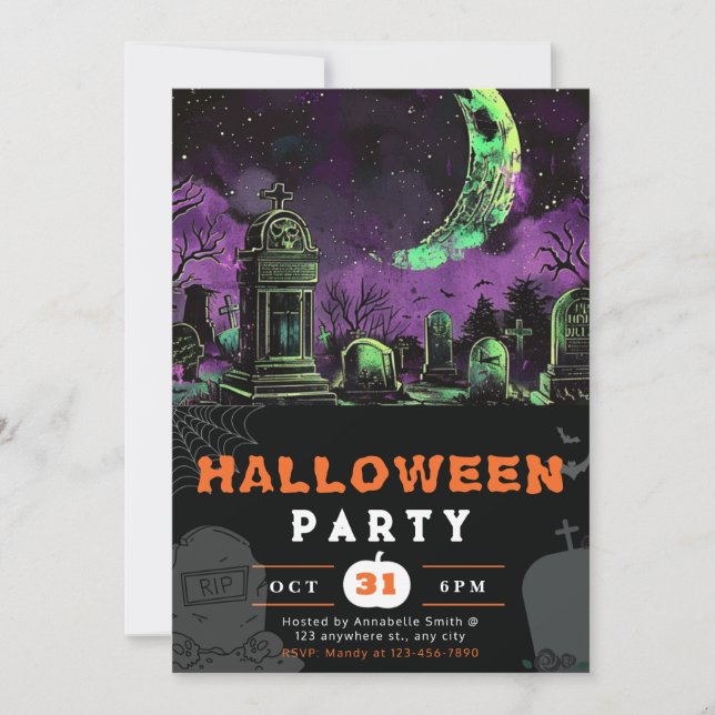 Spooky Night Sky Crescent Moon Halloween Invitation (Front)