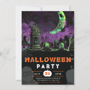 Spooky Night Sky Crescent Moon Halloween Invitation