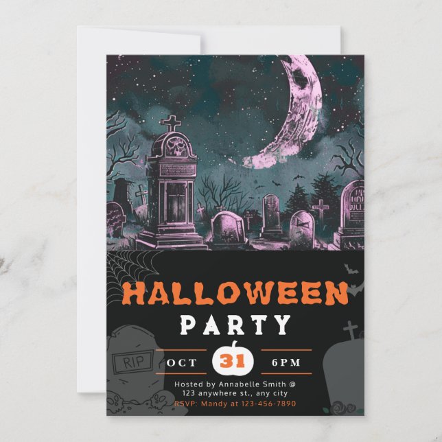 Spooky Night Sky Crescent Moon Halloween Invitation (Front)