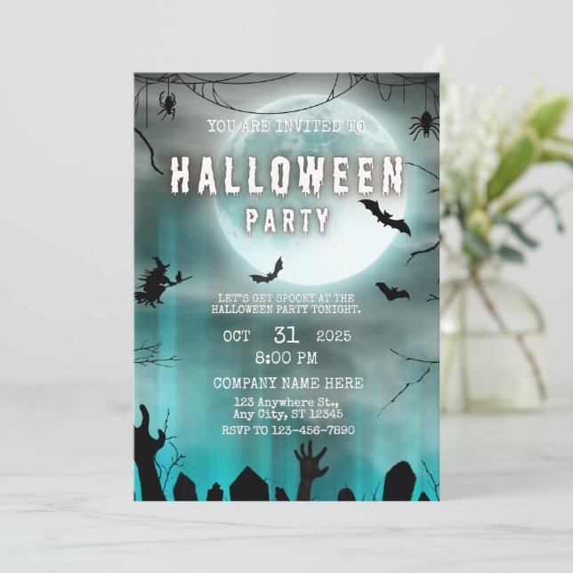 Spooky Night Theme Small Business Halloween Office Invitation (Standing Front)