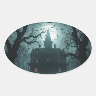 Spooky Night with Jack-o'-Lanterns Oval Sticker