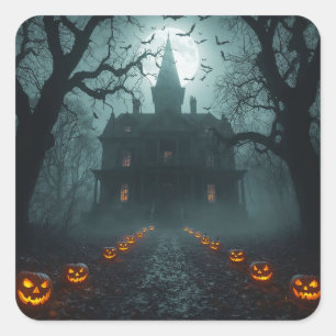 Spooky Night with Jack-o'-Lanterns Square Sticker