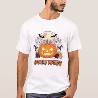 Spooky Nights Jack-O'-Lantern and Ghost Halloween  T-Shirt