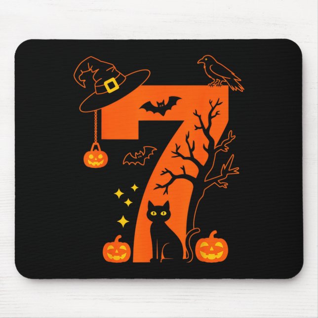 Spooky Number 7 Halloween Black Cat Design For Cat Mouse Pad (Front)