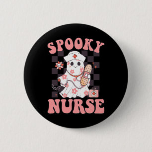 Spooky Nurse Floral Cute Ghost Nurse Groovy Hallow 6 Cm Round Badge