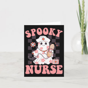 Spooky Nurse Floral Cute Ghost Nurse Groovy Hallow Card
