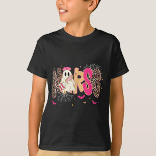 Spooky Nurse Ghost Halloween Costume Rn Cna Leopar T-Shirt