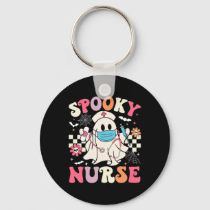 Spooky Nurse Ghost Halloween Cute Groovy Nursing H Key Ring
