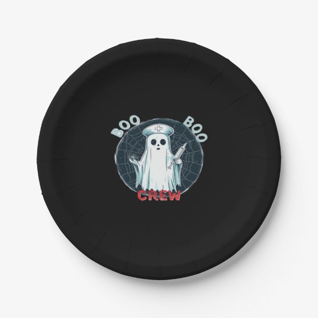Spooky Nurse Ghost Haunted Hospital Crew Ghostly N Paper Plate (Front)