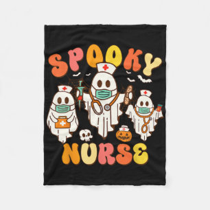Spooky Nurse Groovy Halloween Ghost Fleece Blanket