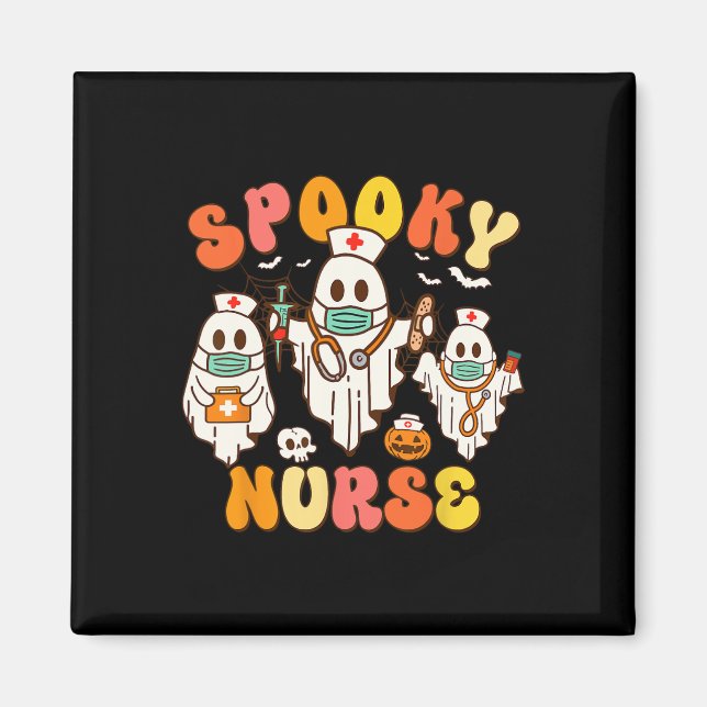Spooky Nurse Groovy Halloween Ghost  Magnet (Front)
