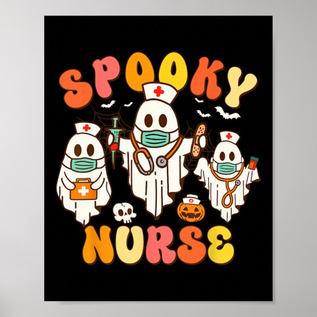 Spooky Nurse Groovy Halloween Ghost  Poster (Front)