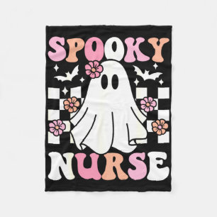 Spooky Nurse Halloween Ghost Costume Retro Groovy Fleece Blanket
