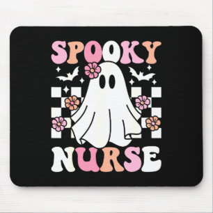 Spooky Nurse Halloween Ghost Costume Retro Groovy  Mouse Pad
