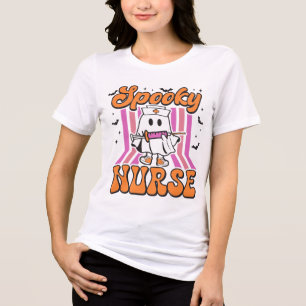 Spooky Nurse Halloween Ghost Typography Tri-Blend Shirt