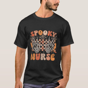 Spooky Nurse Halloween Skeleton Costume Retro Groo T-Shirt