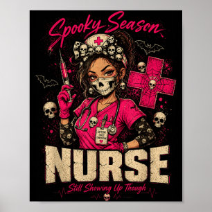 Spooky Nurse Halloween Skull Scrub Rn Nursing Gift Poster