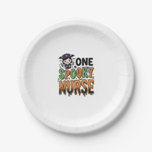 Spooky Nurse Halloween Vintage Engraving Design_1 Paper Plate