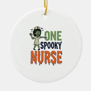 Spooky Nurse Halloween Vintage Vector Design_1 Ceramic Tree Decoration