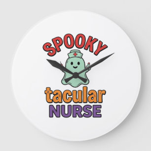 Spooky Nurse Halloween Vintage Vector Shirt Design Large Clock