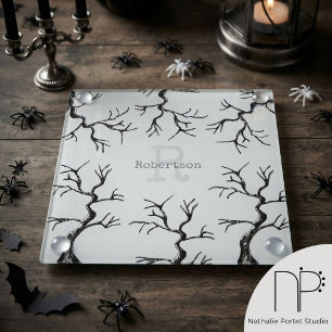 Spooky Oak Tree Halloween Glass Coaster