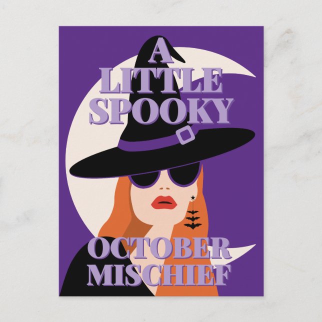 Spooky October Mischief Halloween Witch Holiday Postcard (Front)