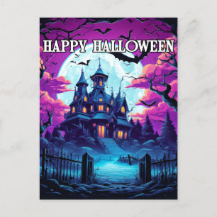 Spooky Old Haunted House Halloween Postcard