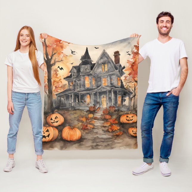 Spooky Old House AI Generated Fleece Blanket (In Situ)