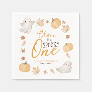 Spooky One 1st Birthday Cute Ghost Fall Leaves Napkin