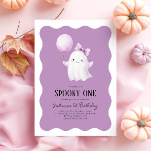 Spooky One 1st Birthday Ghost Purple Balloon Invitation