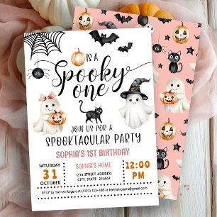 Spooky ONE 1st Birthday Ghosts Pink Invitation 