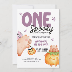 Spooky One 1st Birthday Halloween Party Capybara Invitation